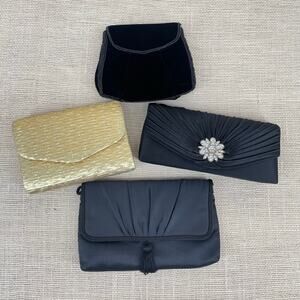 Bundle of 4, Cocktail Purses, Black, Gold, Rhinestone, Beads, Clutch and‎ straps